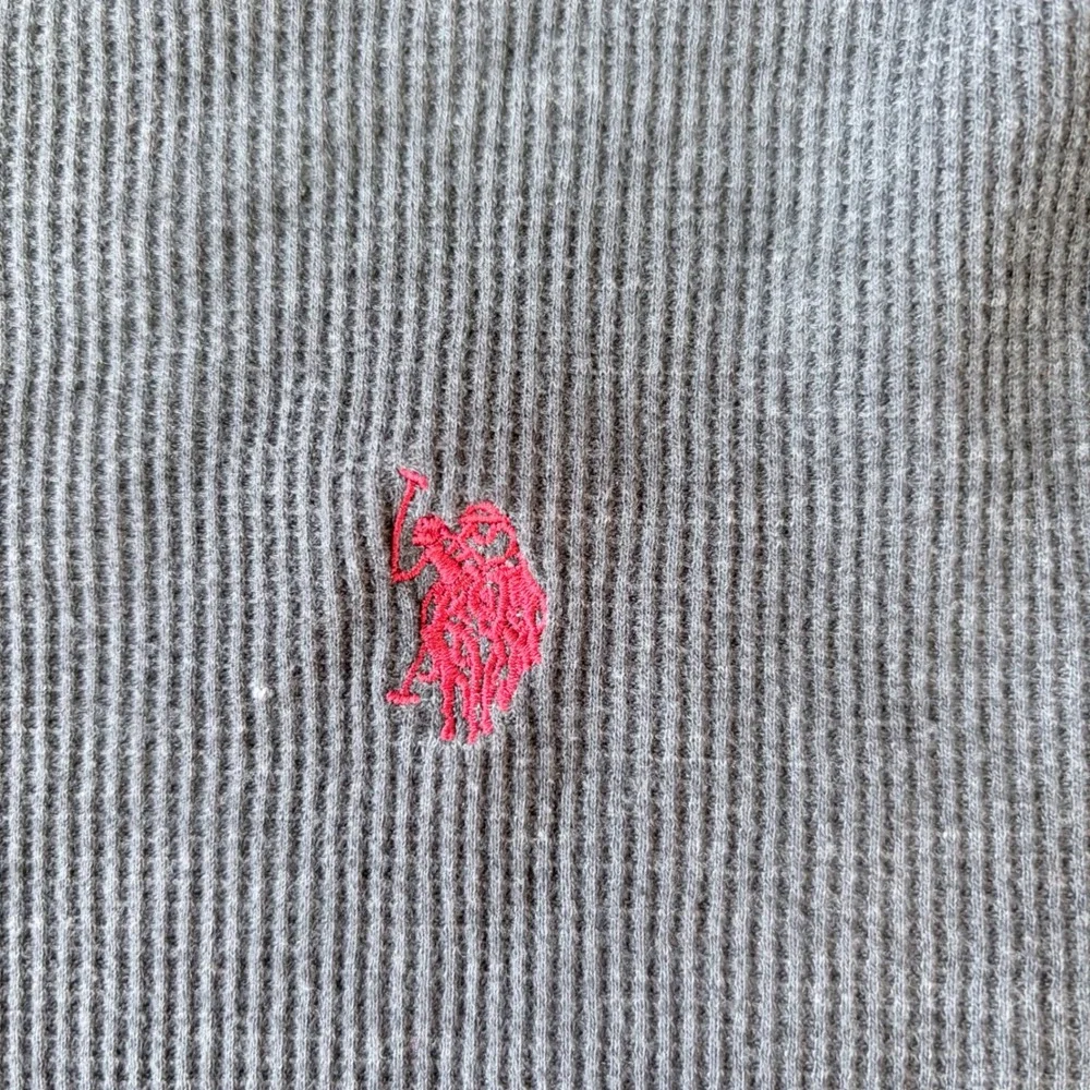 US Polo Assn Mens Sleepwear Thermal Shirt Gray Waffle‎ Knit Long Sleeve Large
